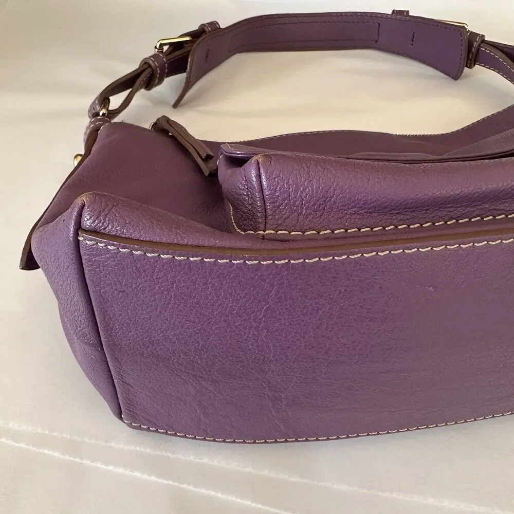 Vintage Dooney & Bourke Purple Pebble Leather Shoulder Bag Purse Flap Pocket y2k